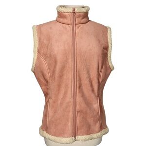 Y2k Vest‎ Nina Capri Suede Mock Neck Womens Pink Sherpa Lined Faux Size Large